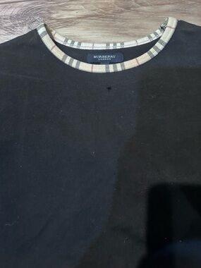 Burberry Black Short Sleeve Tee with Signature Nova Check Neck Trim